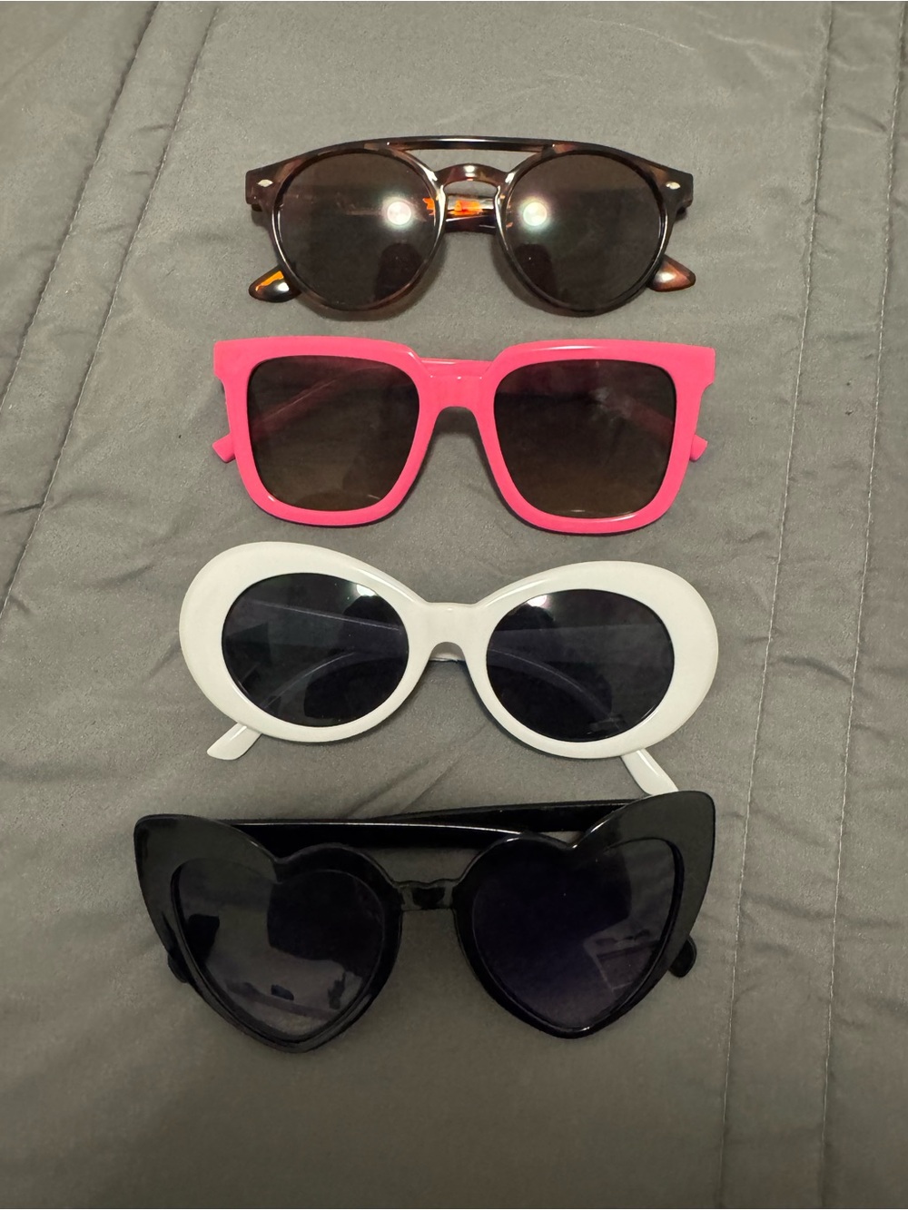 Set of Four Fashion Sunglasses - Tortoise, Hot Pink, White, Black